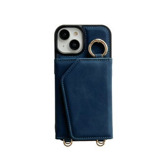 iPhone 16 Plus - Navy Blue - 2 in 1 MagSafe Wallet Case met Koord