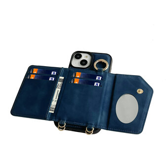 iPhone 16 Plus - Navy Blue - 2 in 1 MagSafe Wallet Case met Koord