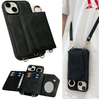 iPhone 14 - Charcoal Gray - 2 in 1 MagSafe Wallet Case - met Koord