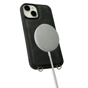 iPhone 14 - Charcoal Gray - 2 in 1 MagSafe Wallet Case - met Koord