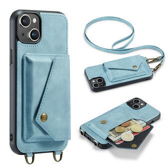 iPhone 15 Aqua Blue - Back Cover met Koord