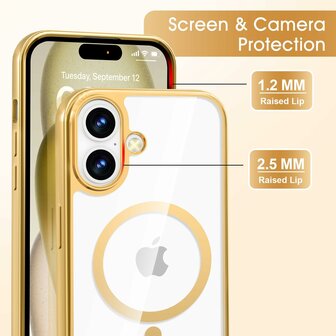 iPhone 16 Plus - MagSafe TPU met Koord &amp;amp; Glas - Goud