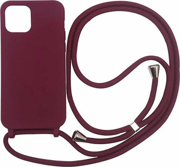 iPhone 12 Pro Max Bordeaux Rood - TPU Back Cover met Koord