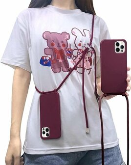 iPhone 12 Pro Max Bordeaux Rood - TPU Back Cover met Koord