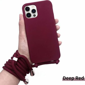 iPhone 12 Pro Max Bordeaux Rood - TPU Back Cover met Koord