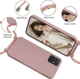 Samsung A51 Mat Roze - TPU Back Cover met Koord
