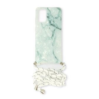 Samsung A41 Licht Blauw - Marmer TPU met Koord