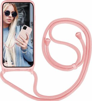 Samsung A12 Roze - TPU Back Cover met Koord