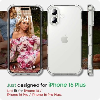 iPhone 16 Plus - Anti Shock &amp;amp; 2X Glas - Transparant