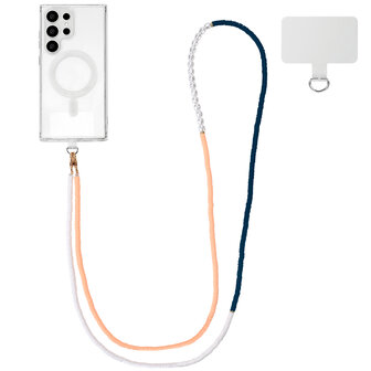 Universele Telefoonkoord met Kralen - Blauw &amp;amp; Roze