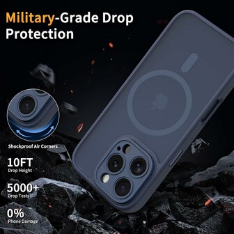 iPhone 16 Pro - Matte MagSafe Armor Back Cover - Donker Blauw