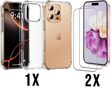 iPhone 16 Pro - Anti Shock &amp;amp; 2X Glas - Transparant