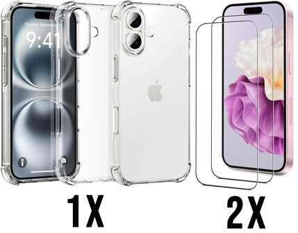 iPhone 16 Plus - Anti Shock &amp;amp; 2X Glas - Transparant