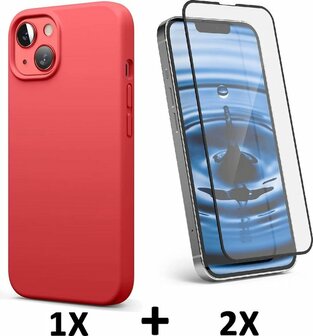 iPhone 13 Mini - Back Cover &amp;amp; 2X Full Glas - Rood