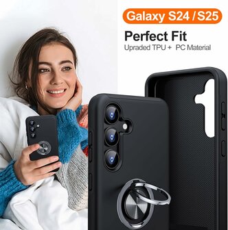 Samsung S25 &amp;amp; S24 - Kickstand Ring Case - Zwart