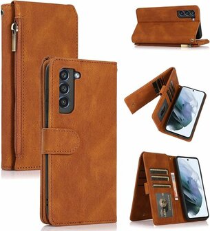 Samsung S22 Plus Bruin - Book Case met Rits &amp;amp; Extra Vakken
