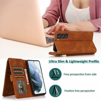 Samsung S22 Plus Bruin - Book Case met Rits &amp;amp; Extra Vakken
