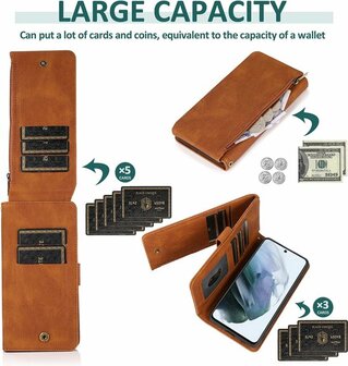 Samsung S22 Plus Bruin - Book Case met Rits &amp;amp; Extra Vakken