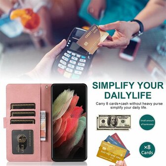 Samsung S22 Ultra Roze - Book Case met Rits &amp;amp; Extra Vakken