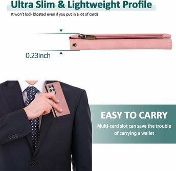 Samsung S22 Ultra Roze - Book Case met Rits &amp;amp; Extra Vakken