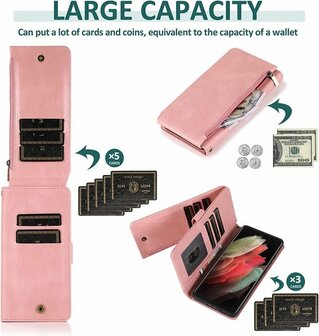 Samsung S22 Ultra Roze - Book Case met Rits &amp;amp; Extra Vakken