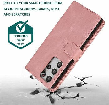 Samsung S22 Ultra Roze - Book Case met Rits &amp;amp; Extra Vakken