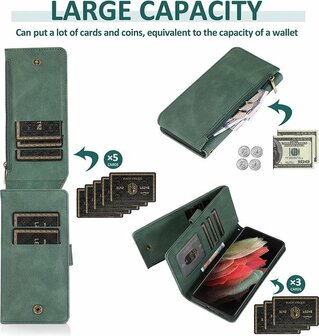 Samsung S22 Ultra Groen - Book Case met Rits &amp;amp; Extra Vakken