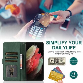 Samsung S22 Ultra Groen - Book Case met Rits &amp;amp; Extra Vakken