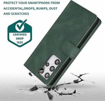 Samsung S22 Ultra Groen - Book Case met Rits &amp;amp; Extra Vakken