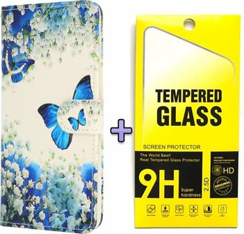 S21 FE - Book Case - Blauwe Vlinder &amp;amp; Glas