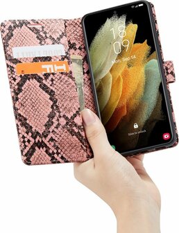 Samsung S21 FE Roze - Slangen Book Case