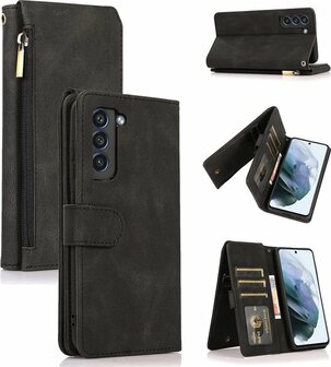 Samsung S22 Plus Zwart - Book Case met Rits &amp;amp; Extra Vakken