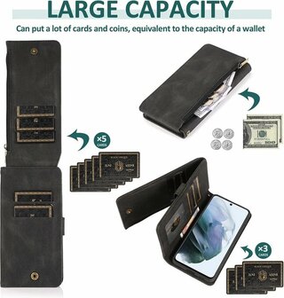 Samsung S22 Plus Zwart - Book Case met Rits &amp;amp; Extra Vakken