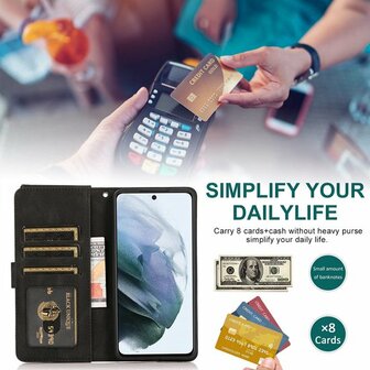 Samsung S22 Plus Zwart - Book Case met Rits &amp;amp; Extra Vakken