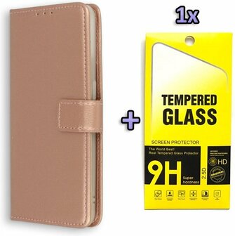 Oppo A73 5G - Book Case &amp;amp; Glas - Rosegoud