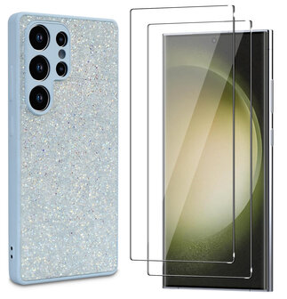 Samsung S25 Ultra - Blauw - Diamant Glitter &amp;amp; 2x Glas