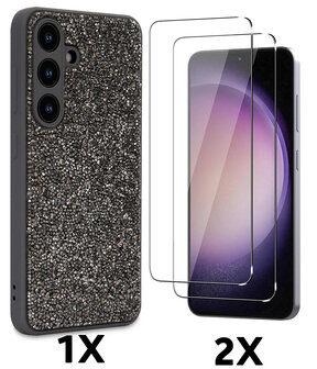 Samsung S25 - Zilver - Diamant Glitter &amp;amp; 2x Glas