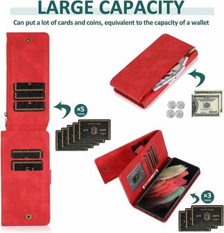 Samsung S22 Ultra Rood - Book Case met Rits &amp;amp; Extra Vakken