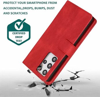 Samsung S22 Ultra Rood - Book Case met Rits &amp;amp; Extra Vakken