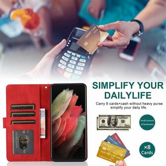 Samsung S22 Ultra Rood - Book Case met Rits &amp;amp; Extra Vakken