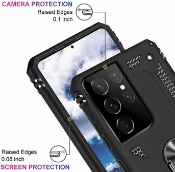 Samsung S22 Ultra Zwart - Armor met Kickstand Ring