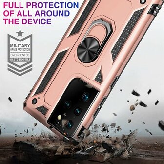 Samsung S21 Ultra Ros&eacute;goud - Armor met Kickstand Ring