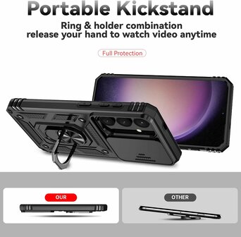 Samsung S25 Zwart - Kickstand Ring met Camera Bescherming &amp;amp; 2x Glas