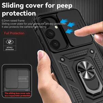 Samsung S25 Zwart - Kickstand Ring met Camera Bescherming &amp;amp; 2x Glas