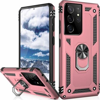 Samsung S22 Ultra Ros&eacute;goud - Armor met Kickstand Ring