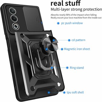 Oppo A80 - Armor Kickstand &amp;amp; Camera Bescherming  - Zwart &amp;amp; 2x Glas