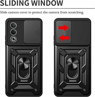 Oppo A80 - Armor Kickstand &amp;amp; Camera Bescherming  - Zwart &amp;amp; 2x Glas
