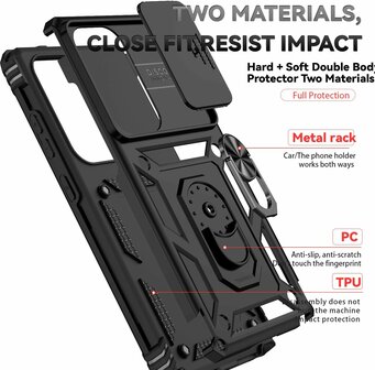 Samsung S25 Ultra - Zwart - Kickstand Ring met Camera Bescherming &amp;amp; 2x Glas