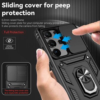 Samsung S25 Ultra - Zwart - Kickstand Ring met Camera Bescherming &amp;amp; 2x Glas