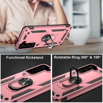 Samsung S22 Ros&eacute;goud &amp;amp; 2X Glas - Armor met Kickstand Ring